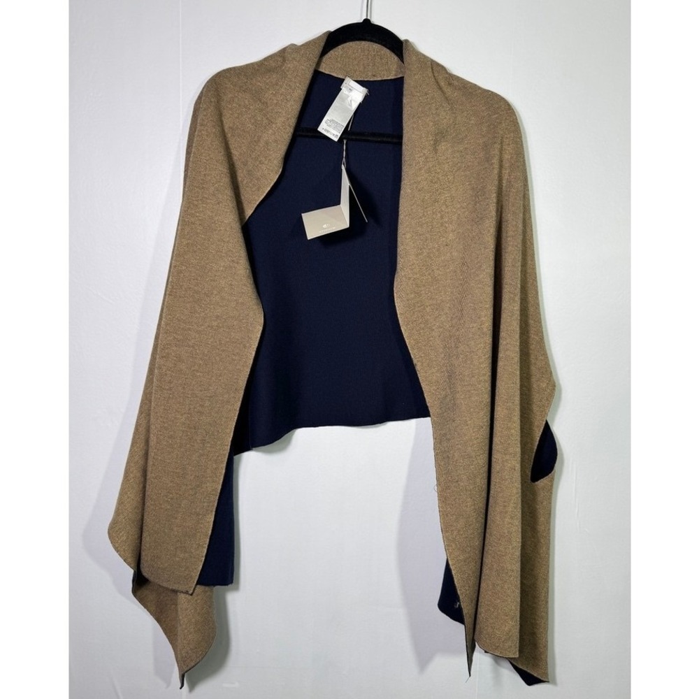 Chico's Reversible Travel Ruana Wrap Navy Blue/Tan One Size NWOT Minimalist Fall - Picture 8 of 12